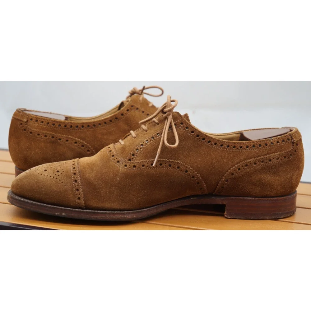 Crockett & Jones Winchester Tan Brown Suede Brogue Oxford UK 10.5 E US 11